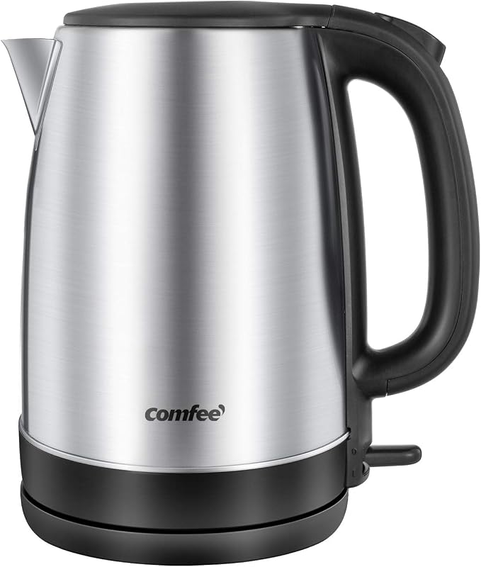 Comfee 1.7L Stainless Steel Electric Tea Kettle, BPA-Free Hot Water Boiler, Cordless with LED Light, Auto Shut-Off and Boil-Dry Protection, 1500W Fast Boil