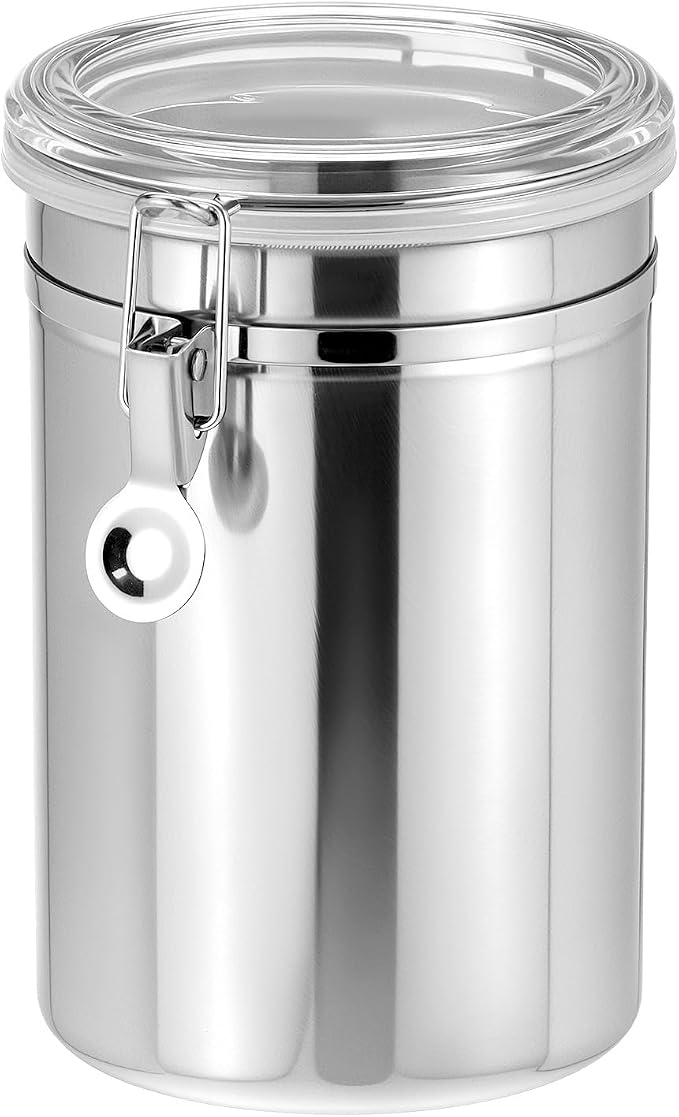 QWORK 62oz Stainless Steel Airtight Canister, Kitchen Storage Canister for Flour Coffee Beans, 5" x 7.5"