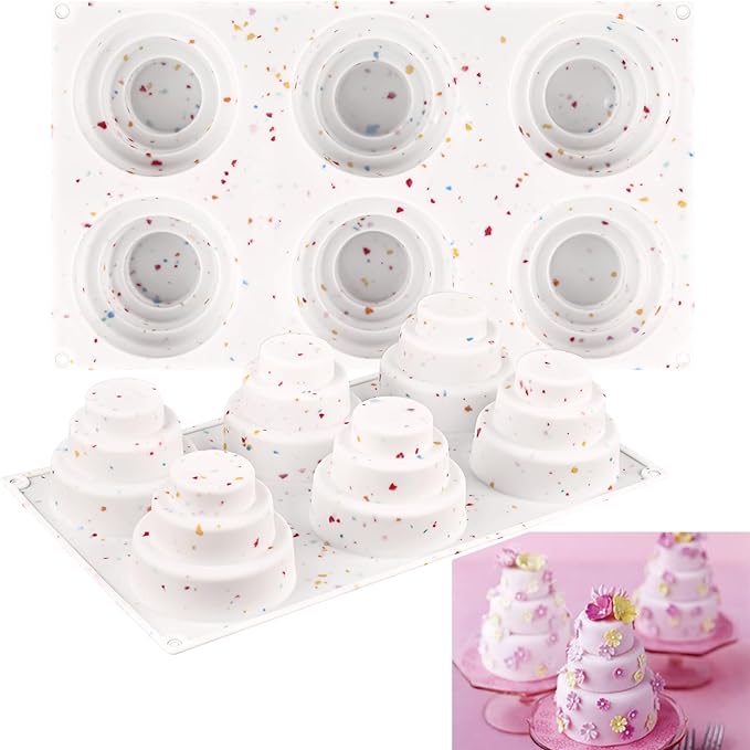 2 Pack 3 Tier Mini Cake Molds, 6 Cavity Silicone Cake Molds for Baking Cake Pop, Cakesicle, Brownie and Mousse (Confetti)