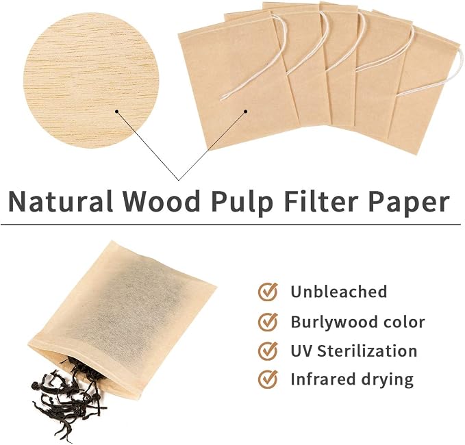 400 Pack Disposable Drawstring Tea Filter Bags, 6 x 8cm Natural Color | Empty Bag Paper Tea Infuser Safe & Natural Unbleached Drawstring for Loose Leaf Tea