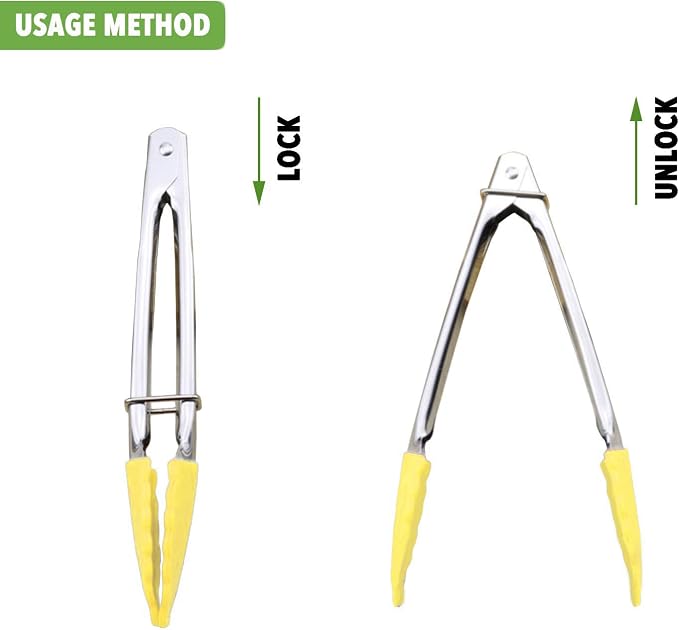 HINMAY 7-Inch Mini Tongs with Silicone Tips, Set of 3 (Yellow) | 7-Inch Small Serving Tongs