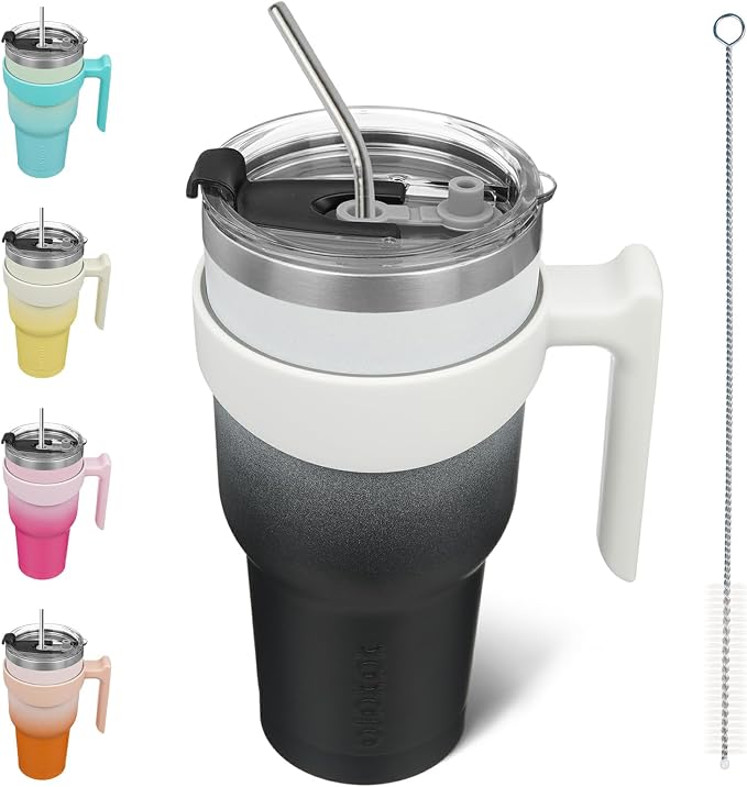 BJPKPK 40 oz Tumbler with Handle & Straw, Insulated Stainless Steel Mug | Double Wall Vacuum, Keeps Hot/Cold, Thermal Cup, BPA Free, Dishwasher Safe, Cupholder Fit, Coffee & Travel, Day & Night
