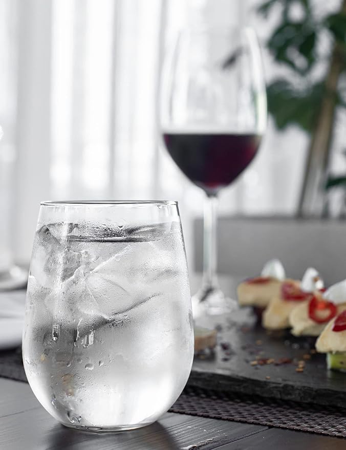 Stemless Wine Glasses for Red or White Wine (Set of 2), 18-Ounces, Large Wine Glasses for Cabernet, Pinot Noir, Burgundy, Bordeaux (CLEAR)
