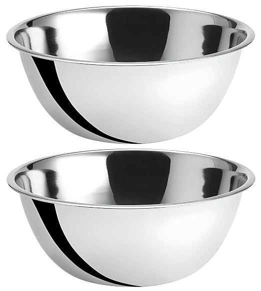 OCS Parts 2-Pack 8 Quart Mixing Bowls |13.25-Inch Stainless Steel Bowls | Professional Grade Flat Base Mixing Bowls for Home and Commercial Kitchens