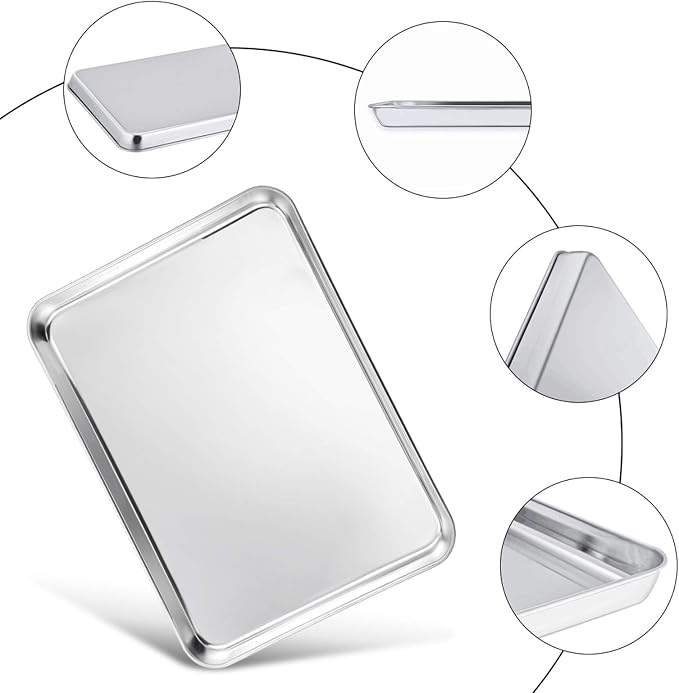 TeamFar Baking Sheet, 20" x 14" x 1" Stainless Steel Cookie Sheet Pans | 2 Piece Half Sheet Baking Pan Bakeware Set, Heavy Duty & Thick Gauge, Non Toxic & Healthy, Mirror Finish & Dishwasher Safe