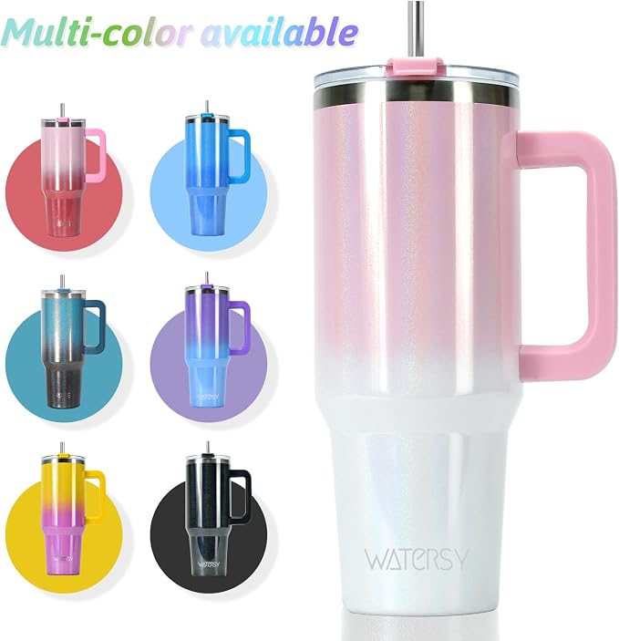 30 oz Shiny Tumbler with Handle and Straw,Stainless Steel Tumbler with Lid and Straw,Insulated Travel Mug(Cold for 34 Hours),Water Bottle for Iced Tea,Coffee (Pink)