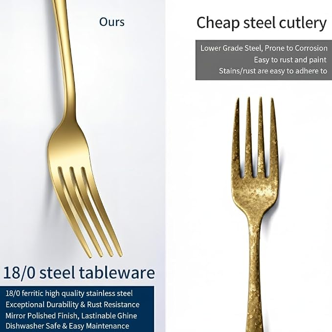GPY 48-Piece Gold Silverware Set with Steak Knives, Flatware Set for 8 | 18/0 Stainless Steel Forks Spoons and Knives Flatware Set with Mirror Polish, Dishwasher Safe for Home Kitchen & Restaurant