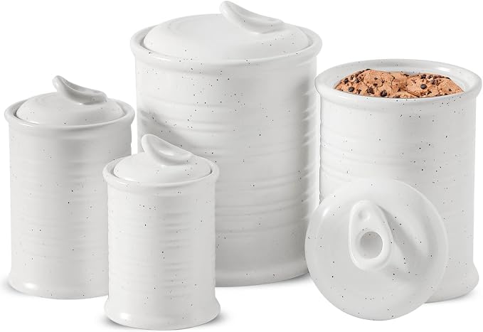 Nihow Food Storage Jar, Ceramic Canister Sets for The Kitchen,Set of 4 | Air Tight Ceramic Lid, Flour/Sugar/Rice/Coffee/Cookies/Candy,Matte White