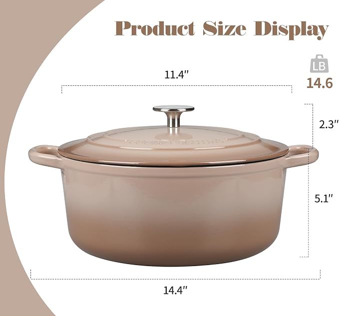 EDGING CASTING Enameled Dutch Ovens Cast Iron Dutch Oven Pot with Lid for Bread Baking, Cook, Dual Handle, 7 Quart, Mocha
