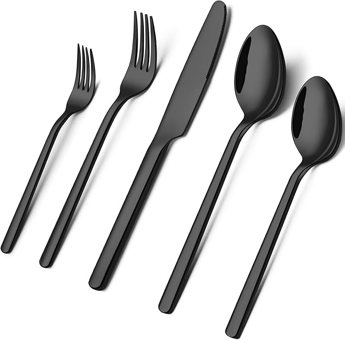 Black Silverware Set, 40 Piece Flatware Set for 8, 18/10 Stainless steel Cutlery Set for Home Kitchen and Restaurant