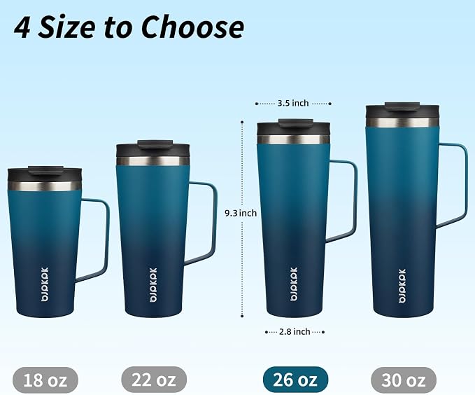BJPKPK 26oz Insulated Tumbler with Handle, Lid & Straw, Stainless Steel | Double Wall Vacuum Insulated Coffee Travel Mug - Keeps Cold & Hot, BPA Free, Cupholder Fit for Office, Gym & Travel