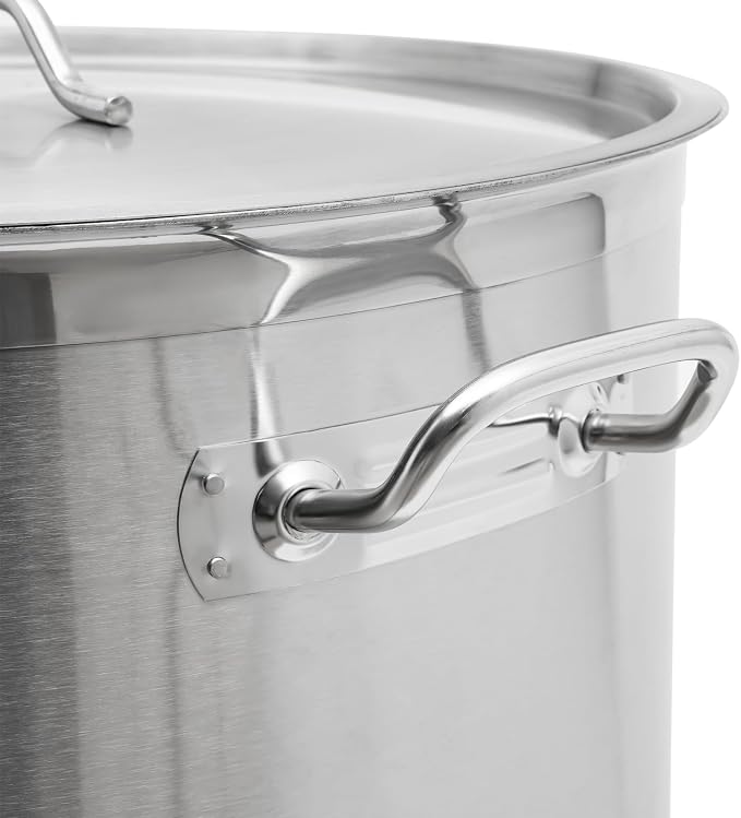 Stainless Steel Stockpot, 100 Quart Large Cooking Pots, Cookware Sauce Pot with Lid, Heavy Duty Commercial Kitchen Grade Stock Pot for Soup, Stew & Sauce, Riveted Silicone Handle