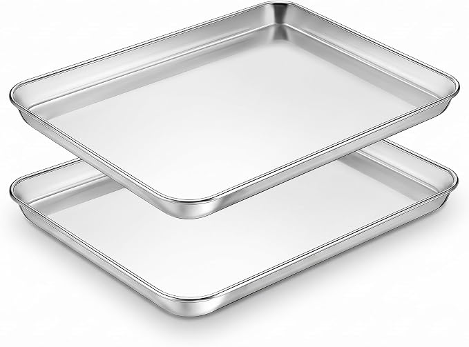 TeamFar Baking Sheet, 16"x 12"x 1" Stainless Steel Cookie Sheet Pan | Set of 2, Baking Pans Trays for Roasting/Cooking, Non-toxic & Healthy, Heavy Duty & Sturdy, Dishwasher Safe - Set of 2
