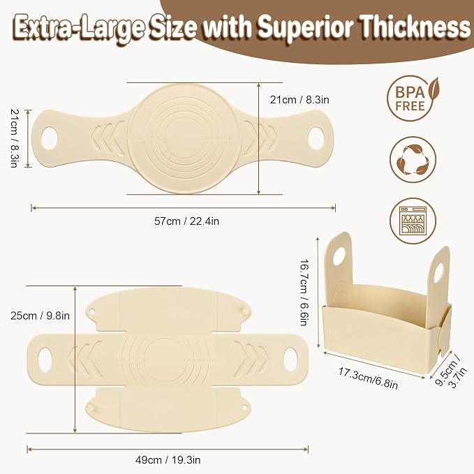 PHILORN Silicone Bread Sling for Dutch Oven, 2-Piece Oval & Round | Sourdough Baking Mat Set, 3mm & 1.8mm Thick Food-Grade Silicone, Non-Stick Reusable with Long Handles for Easy Dough Transfer