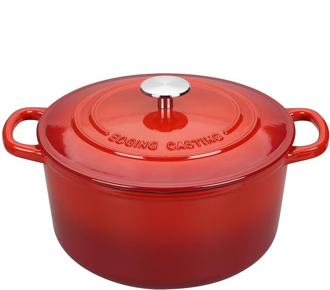 EDGING CASTING Enameled Cast Iron Dutch Oven with Sourdough Bread Baking Kit, Bread Dutch Oven with Lid, Includes Proofing Basket & Baking Tools, 5qt, Red