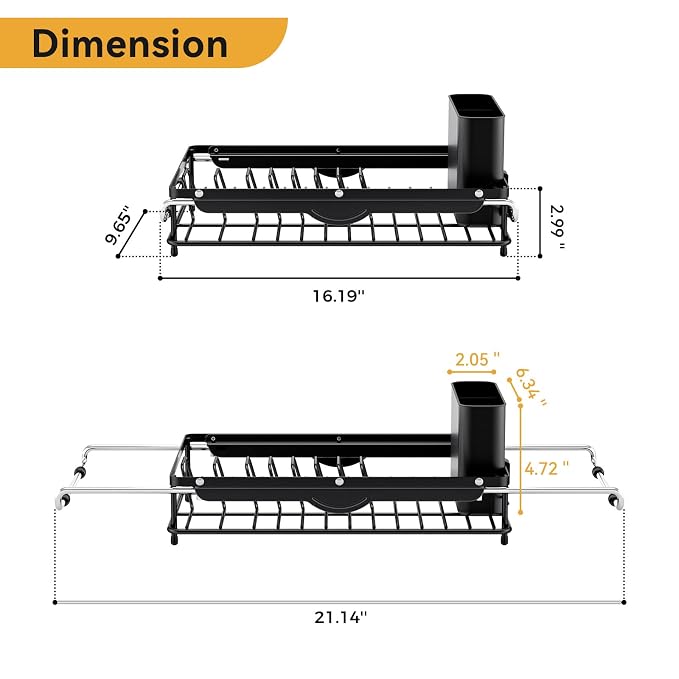 TOOLF Sink Small Dish Drying Rack with Utensil Holder for RV, Apartment | Over Sink Expandable Stainless Steel Dish Drainers for Compact Kitchen, Space Saving, Fast Drain, Rustproof, For 1-2 people