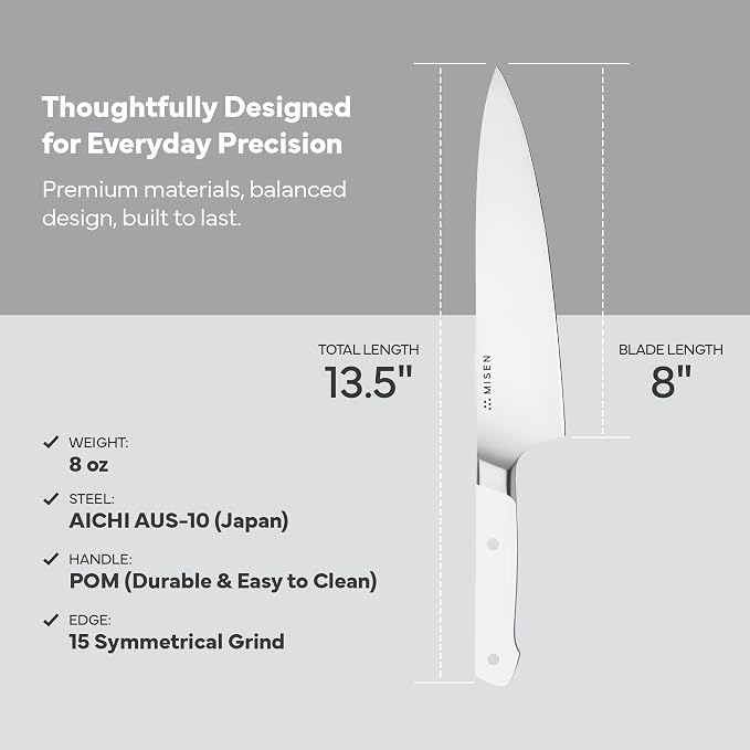 Misen 8 Inch Chef Knife, AUS-10 Japanese Stainless Steel - White