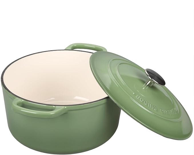 EDGING CASTING Enameled Cast Iron Dutch Oven with Sourdough Bread Baking Kit, Bread Dutch Oven with Lid, Includes Proofing Basket & Baking Tools, 5qt, Pistachio Green