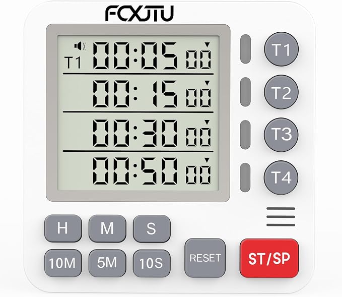 Digital Dual Kitchen Timer, Multi-Channel Triple Countdown for Cooking | 4Groups Independent Countup Timer,Magnetic Back,Memory Presets,On/Off,Large Display, LED Alert, 3A Battery & Stand Included