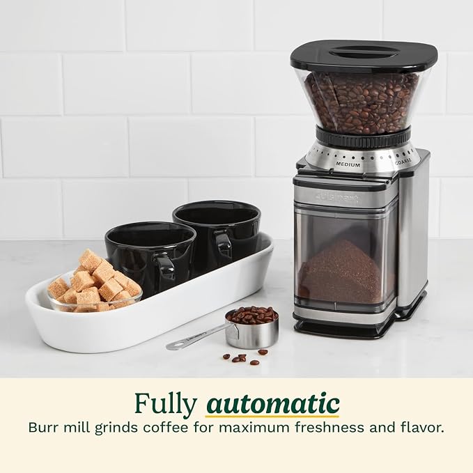 Cuisinart Coffee Grinder, Electric One-Touch Automatic Burr Coffee Grinder with 18-Position Grind Selector, Cup Size Selector for 4 – 18 Cups, White Stainless Steel