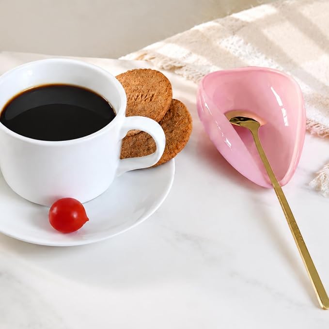 Mini Coffee Spoon Holder, Small Ceramic Spoon Rest for Coffee Stirrers, Teaspoon, Bar Spoon, Coffee Bar Accessories (Pink-Gold Spoon)