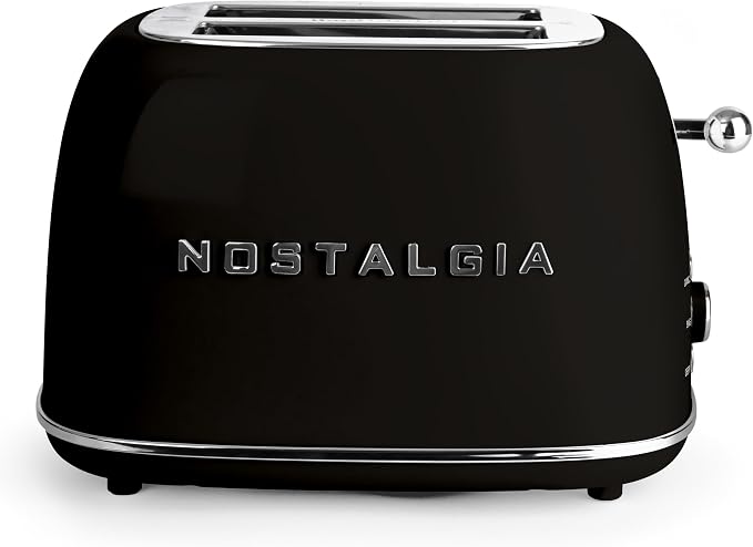 Nostalgia Classic Retro 2-Slice Toaster- Vintage Design- Enamel Coated Steel Body- Wide Slots for all Breads- Crumb Tray, Cord Storage- Defrost,Cancel and Bagel Function & 6 Toasting Levels- Black