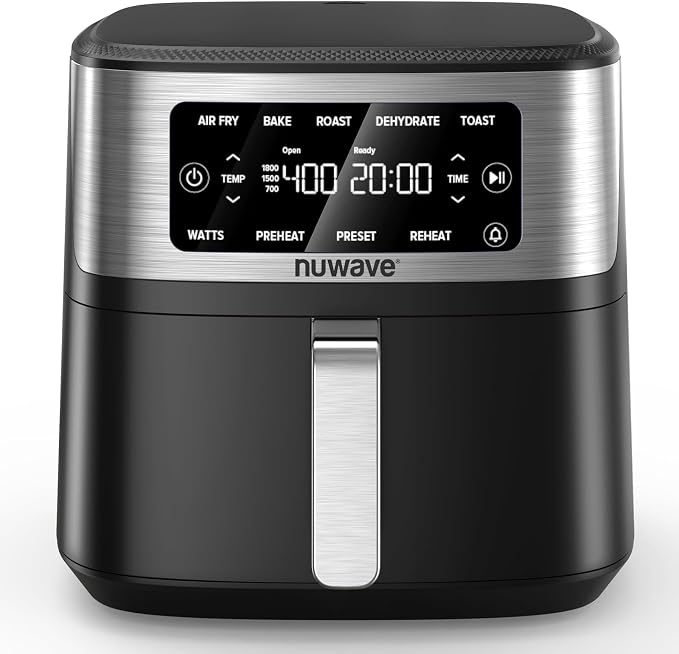 Nuwave Brio Plus 7QT Air Fryer, Extra Crispy Results w/Less Oil, PFAS-Free | Non Toxic, Odor-Free, More Even, 100 One-Touch Presets, 6-in-1: Air Fry, Bake, Roast, Toast, Dehydrate & Reheat, 50°F–400°F