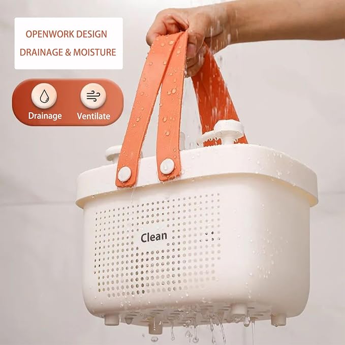 Portable Shower Caddy Basket with Handle Plastic Storage Basket Small Green | Sturdy Drainage Large Capacity Organizer Basket with Silicone Handles for Bathroom Kitchen Bedroom College Dorm Essentials
