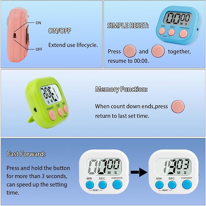 Digital Kitchen Timer, 6 Pcs Classroom Timers for Kids Teacher, Magnetic Countdown Minute Simple Timer for Cooking Study Exercise Game Baking Reading Gym Meeting Work Task Classroom (Blue/White)