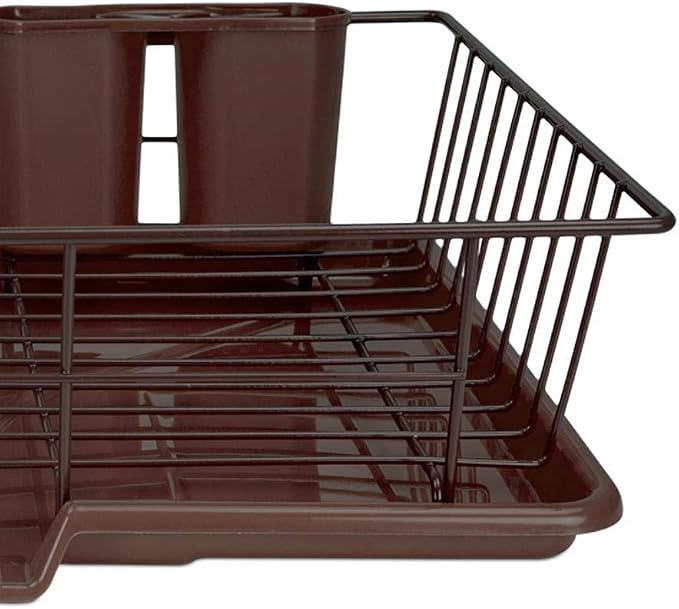 Sweet Home Collection Metal Dish Rack Drainer 3 Piece Set with Drying Board and Utensil Holder, 12" x 19" x 5", Bronze