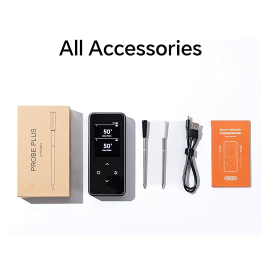 Bluetooth Meat Thermometer Wireless for Grill BBQ Oven, 2 Meat Probes | 130FT Stable signal | ±1°F Accurate Digital | Wifi App Control | IP67 Waterproof | Rechargeable | For Steak Chicken Turkey