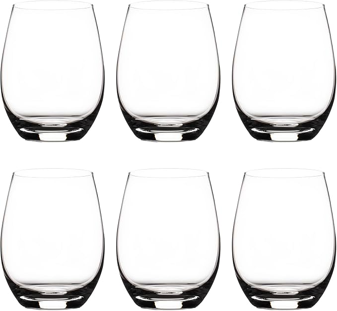 Premium Stemless Wine Glasses Set of 6, 15 oz All-Purpose Beverage Glasses | Lead-Free Crystal Glasses for Red & White Wine, Clear Drinking Glasses for Water, Juice, Cocktails, Gift Box, Dishwasher Safe