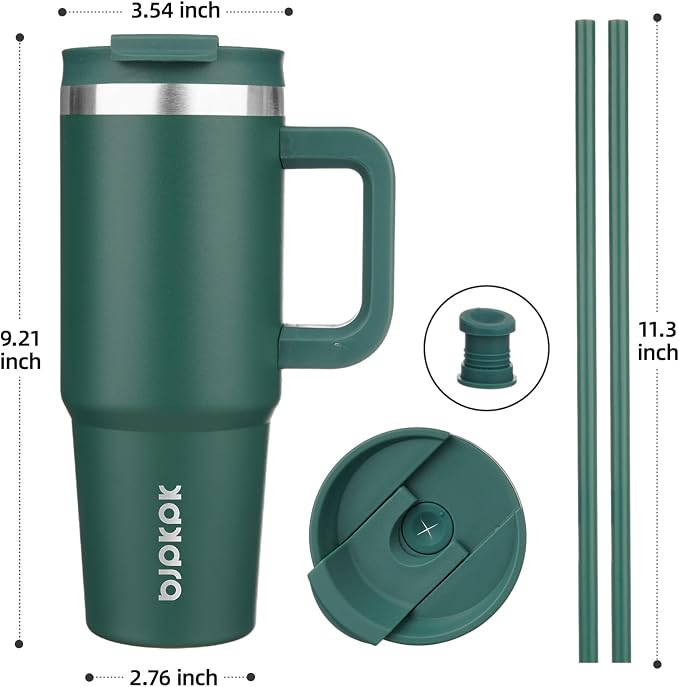 BJPKPK 30 oz Insulated Tumbler with Handle & Straw, Stainless Steel | Double Wall Vacuum Insulation, Leak Proof, BPA Free, Dishwasher Safe, Cupholder Friendly, Travel & Outdoor, Army Green