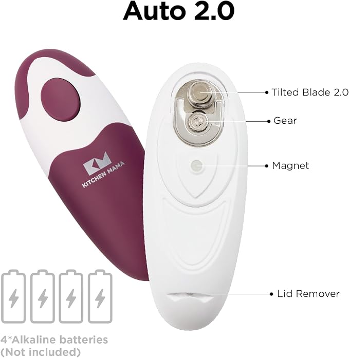 Kitchen Mama Auto 2.0 Electric Can Opener, Burgendy Mist | Refined Blade, Automatic Hands Free, Smooth Edge, Food-Safe, Battery Operated