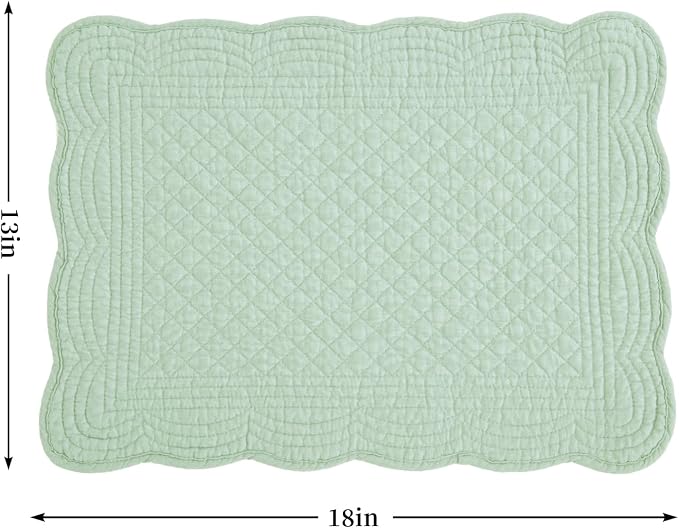 HOMBYS Quilted Placemats Set of 6 Washable-13x18 inches Rectangular Placemats for Kitchen Table-100% Cotton Fabric Rectangular Table Mats, (Sage Green)