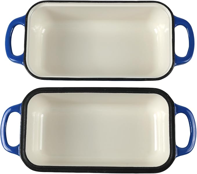 9 x 5 Inch Bread Pan Enameled Cast Iron Loaf Pan with Lid for Baking Blue | 2 in 1 Non-stick Sourdough Bread Loaf Pan for Homemade Bread, Oven & Stovetop Safe for Gas, Electric & Induction
