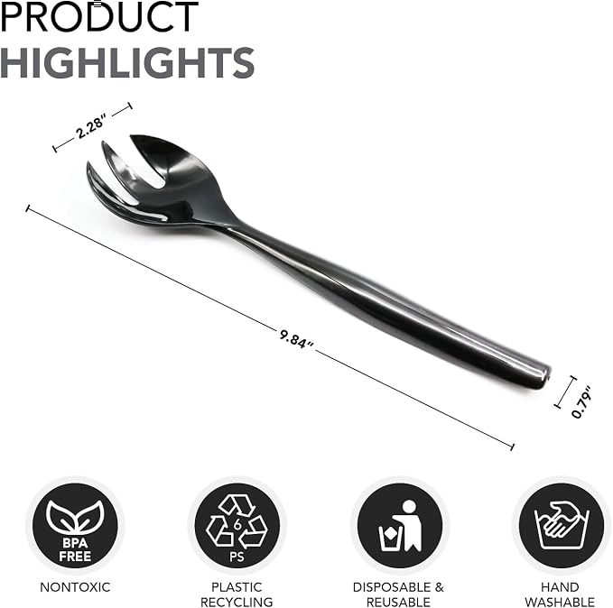 Party Essentials Disposable Heavy Duty Plastic Serving Utensils for Buffets Events Parties, 4-Sets of Spoons/Forks/Tongs, Black
