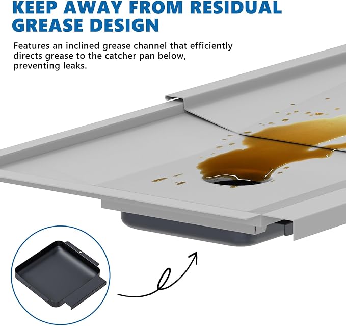 SafBbcue Replacement Grease Tray with Catch Pan for Royal Gourmet 5-Burner | Stainless Drip Pan Fits Royal Gourmet 5-Burner GA5401T/GA5403B/GA5403C. Sloped design, Leak-proof, Easy Slide-in Install.