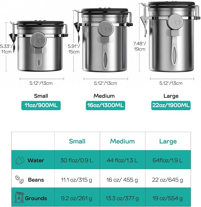 Coffee Gator Coffee Canister, 16oz Airtight Stainless Steel Kitchen Food Storage Container with Date Tracker, Scoop for Sugar,Grounds Coffee, Beans,Tea, Sugar, Cereal, Flour, Cookies Jars - Silver