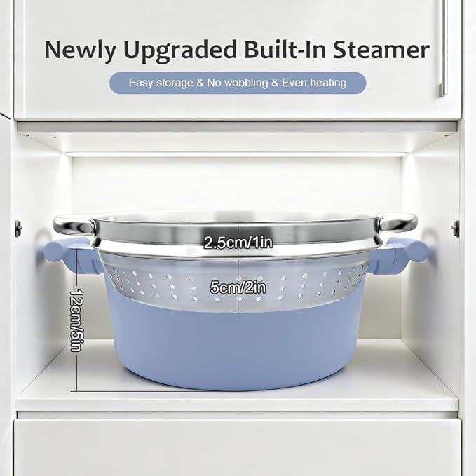 AIKENBBKK Ceramic Steamer Pot for Cooking, 7 QT Large Steaming Pot with Lid, Nonstick Cooking Pot with Steamer Basket, Big Steamer Cookware for Vegetable, Food, Dumplings, Induction Compatible, Blue