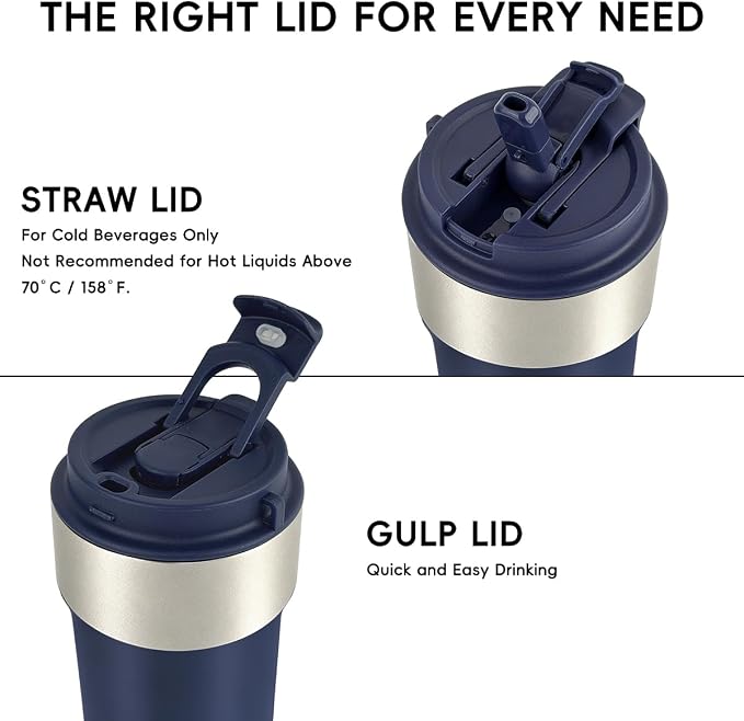 Insulated Travel Coffee Mug, 17oz Stainless Steel Leakproof Flip Straw Cup | Insulated Travel Coffee Mug, 17oz Stainless Steel Leakproof Flip Straw Cup