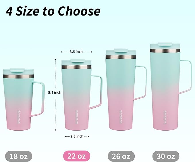 BJPKPK 22oz Insulated Tumbler with Handle, Lid & Straw, Stainless Steel | Double Wall Vacuum Insulated Coffee Travel Mug - Keeps Cold & Hot, BPA Free, Cupholder Fit for Office, Gym & Travel