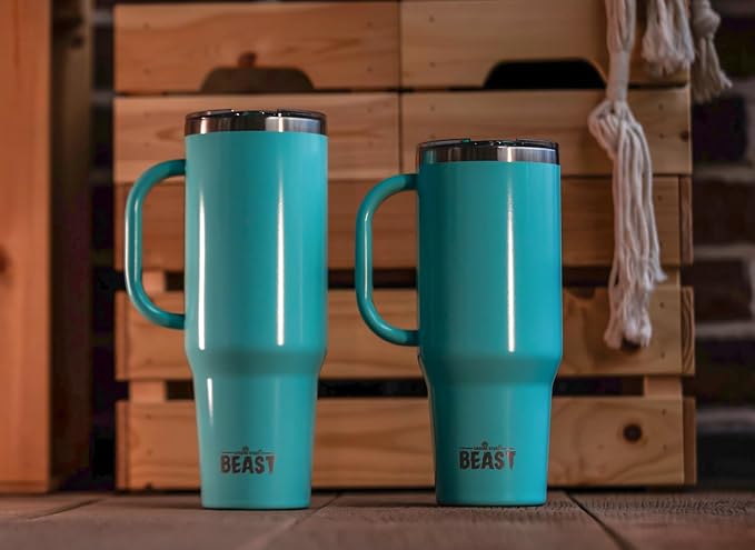 Beast 42 oz Tumbler with Handle Stainless Steel Vacuum Insulated Coffee Ice Cup Double Wall Travel Flask (Aquamarine Blue)