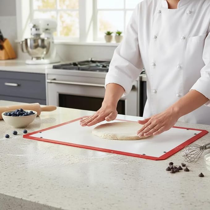 Extra Large 23.6"x15.8" Full Size Silicone Baking Mat with Snap Lock Edges, Reusable Non-Stick Oven Liner & Parchment Paper Alternative, Cookie Sheet/Bun Pan Liner for Commercial & Home Baking