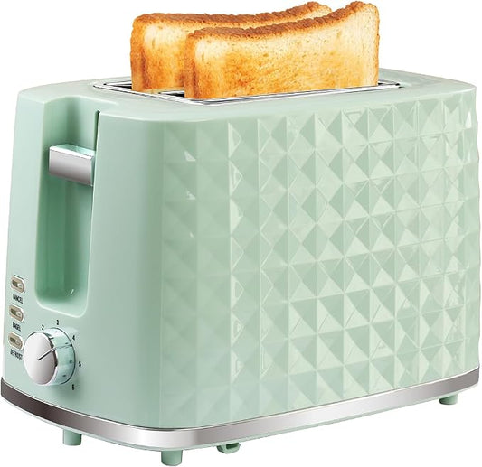 Toaster 2 Slices, Toasters Wide Slot, Bread Toaster with Cancel, Bagel, Defrost Function, Bagel Toasters with Removable Tray & 6 Temperature Settings, Green