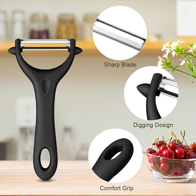 AUAUY 2Pcs Potato Peeler, Y-Shaped Swivel Vegetable Peeler, Black+Red | Fruit Peeler for Kitchen, Non-Slip Y Peeler, Ergonomic Handle Sharp Blade Stainless Steel Peeler, Veggie Peelers for Kitchen