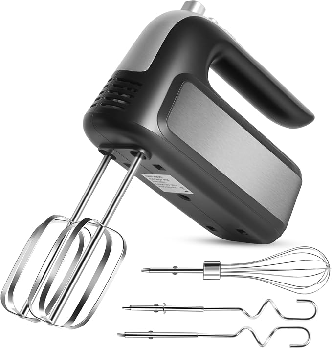5-Speed 400W Electric Hand Mixer with Turbo – Powerful Handheld | Kitchen Mixer with 5 Stainless Steel Attachments for Dough, Cream, Batter, Eggs & Baking