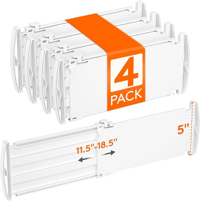 Lifewit 5" Tall Drawer Dividers, Adjustable Deep Drawer Organizer Clothes | 11.5"-18.5" Expandable Plastic Separators for Dresser, Kitchen, Cabinet, Nursery, Office, Socks & Underwear Storage, 4 Pack