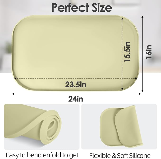 Silicone Coffee Maker Mat with Lip for Countertops, 24'' x 16'', Sage Green | Multi leak-proof coffee tray for countertop, non-slip silicone mat fits most coffee makers & espresso machines, wipe-clean