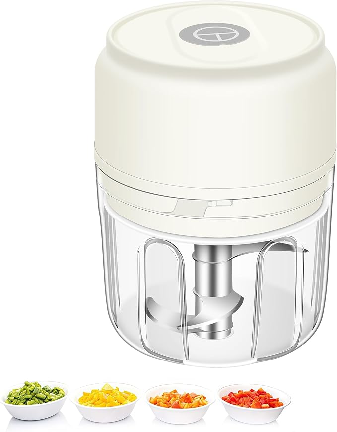 250ML Mini Electric Garlic Chopper, Garlic Mincer Grinder Masher (1 Cup) | USB Wireless Garlic Press, Small Food Processor Blender for Vegetable Ginger Chili, White